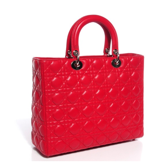 Christian Dior Lambskin Cannage Large Lady Dior Red - Picture 2 of 6